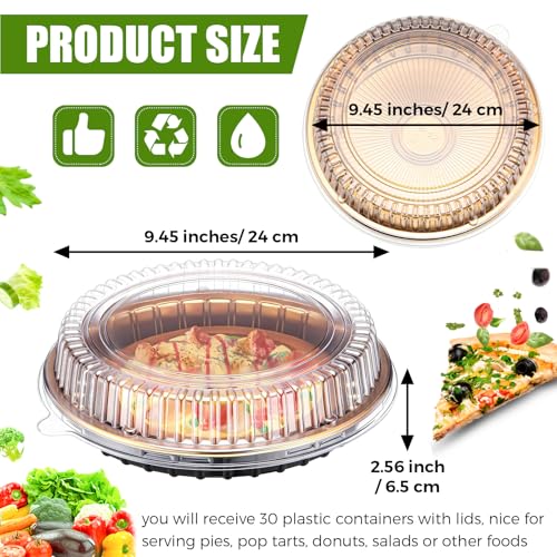 Vesici 30 Pcs Plastic 9.5'' Disposable Pie Containers Gold Dessert Containers with Lids Round Pie Keeper Clamshell Takeout Food Carrier for Takeout Boxes Food Cake Doughnut Storage by Vesici - Image 2