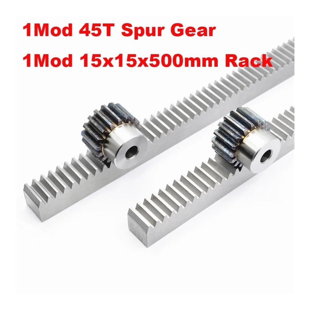 1 Stück 1Mod 1 Modulus Zahnstange Stahl 15 x 15 x 500 mm + 1 Stück 1Mod 45 Zähne Ritzel Bohrung 6/8/10/12 mm Stahl #45 Zahnrad Metall Getriebe (6 mm Loch, 45T Getriebe)
