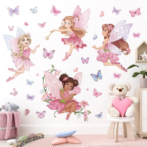 Pegatinas de pared hadas rosas para dormitorio infantil miniatura 2