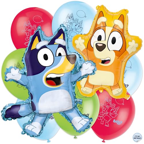 Bingo and Bluey Balloons, 10-Pack, 28" Bluey, 25" Bingo, 8 Latex Balloons
