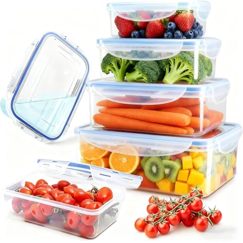 Catálogo para Comprar On-line Recipiente de plastico los mejores 5. 43 Organizador De Refrigerador,Recipientes para Alimentos,Juego de 4 Recipientes Hermeticos,Contenedor de Comida con Tapadera,Refractarios para Cocina,Horno,Refrigerador Congelador