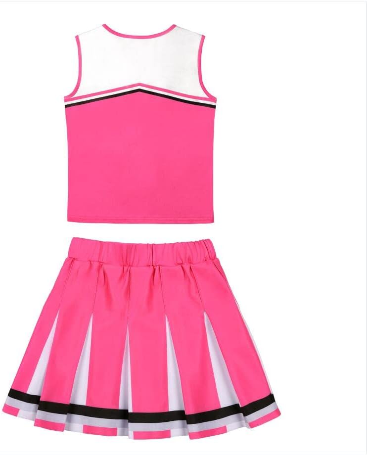 Miniatura 2 de Gigoitly Disfraz de animadora para niñas, traje de animadora rosa con pompones para niñas, regalo de cumpleaños de Halloween