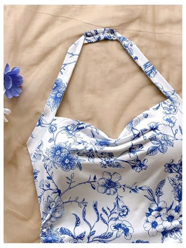 Image of Floerns Women's Cute Summer Halter Neck Floral Leopard Print Short Sundress