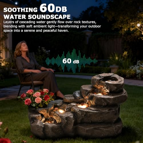 Image of 38.2 inch L Garden Rock Water Fountain Outdoor