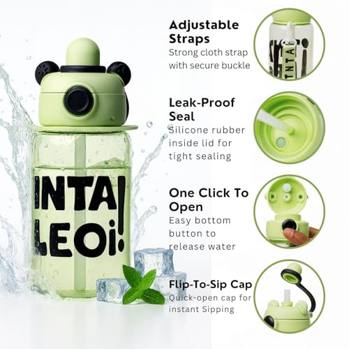Image of Veejet Joyland Kids Water Bottle - Sipper Water Bottle for Kids - Water Bottle for School - Water bottle for Girls and Boys, BPA-Free, Spill-Proof, Perfect for School and Play - 620 ML (Green)