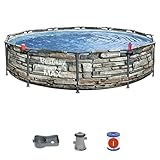 Bestway 56817E 12' x 30" Steel Pro Max Round Steel Frame 5-Person 1,710 Gallon Above Ground Swimming Pool Kit with Filter Pump and Filter, Stone Print