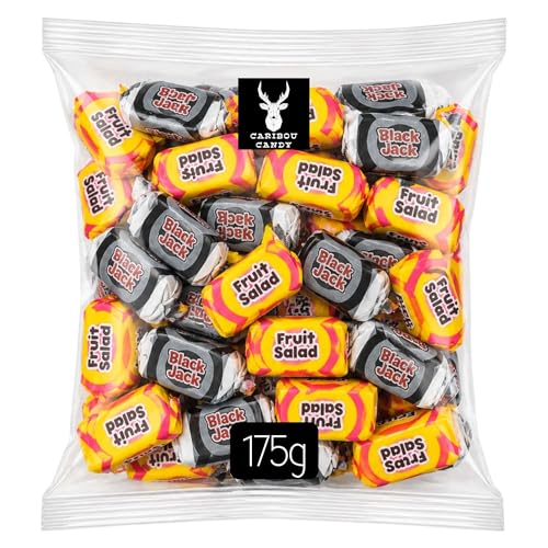 Black Jack & Fruit Salad Chews Mix 175g Pillow Pack Individually Wrapped Retro Sweets Classic Aniseed & Fruity Chewy Pick n Mix Sweets for Sharing Parties & Gifts