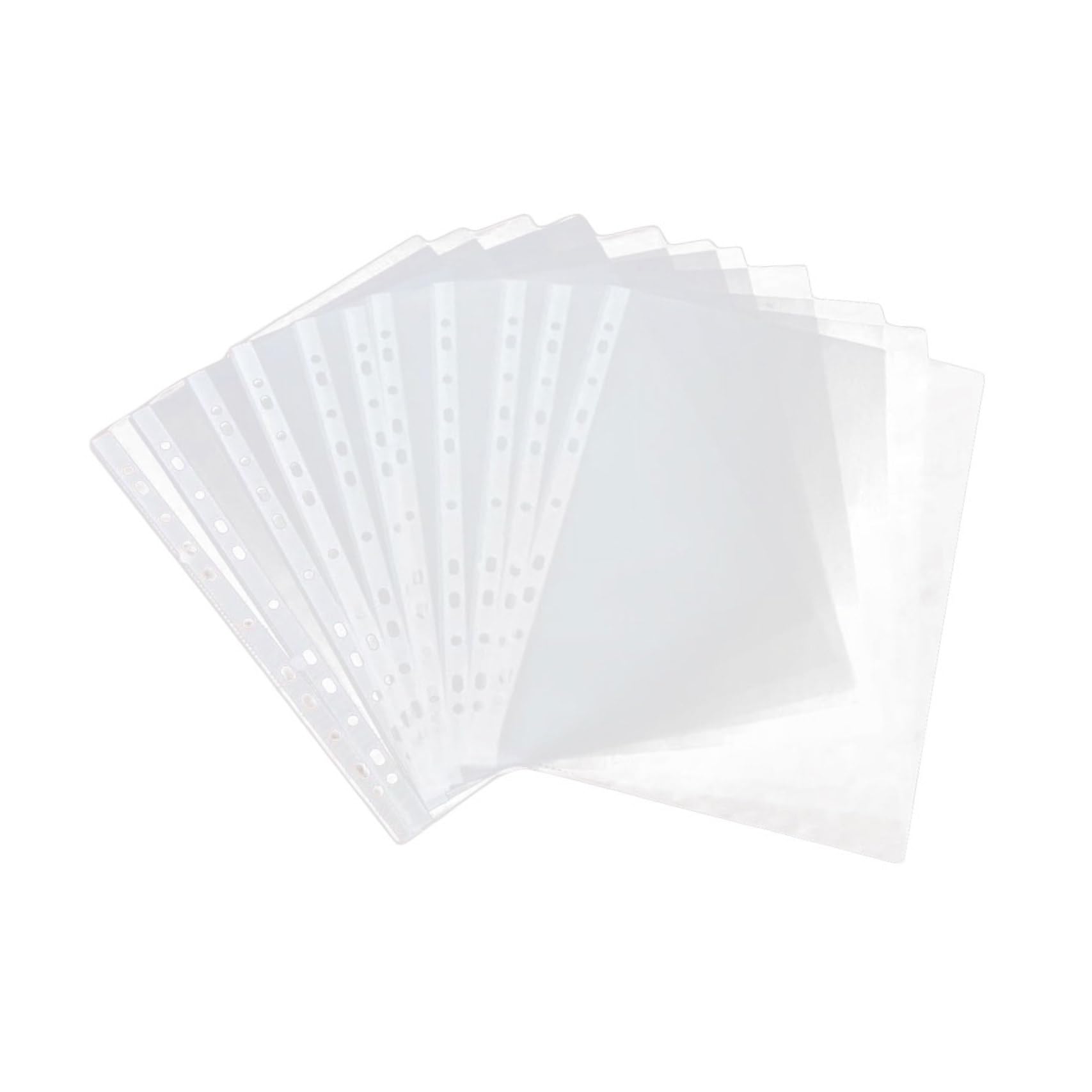Proteggi Fogli A4 11 Fori Pvc Trasparente, 100 Pezzi | Raccoglitori ad Anelli, Finitura Liscia e Leggera, Adatti a Università e Ufficio
