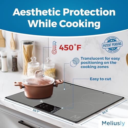 Meliusly® Platinum Silicone Induction Cooktop Mat (30.7 x 20.5\'\') Induction Cooktop Protector Cover Pad, Induction Stove Top Protector Pads, Magnetic Range Cooking Protection (Translucent White)