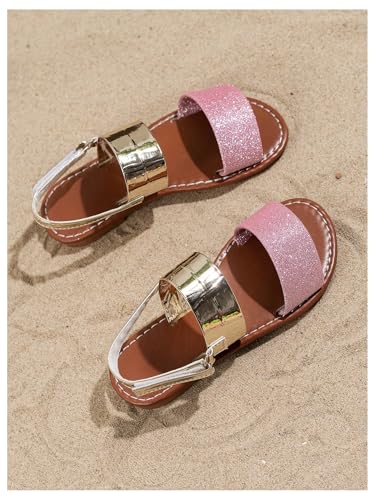 GORGLITTER Girl's Sparkling Metallic Dressy Flats Open Toe Ankle Strap Cute Vacation Slide Sandals4