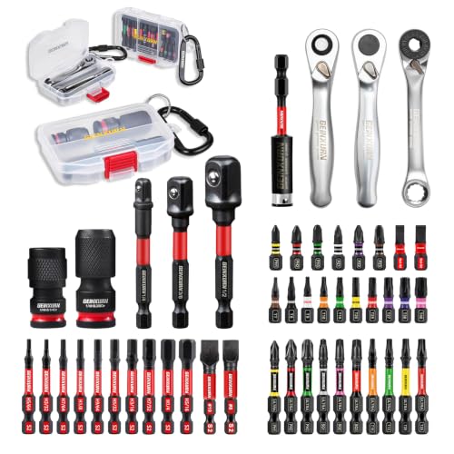 Image of Geinxurn 53pieces Impact Magnetic S2 Steel Screwdriver Bits Set, with Mini Wrench, Bit Holder, Square Drive and Impact Socket Adapter with Storage Box for Repair&DIY