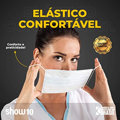 Máscara Descartável Facial Proteção Tripla Clip Elástico 50 Un