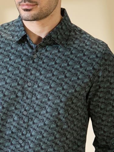 Image of Being Human Olive Slim Straight Fit Regular Collar Long Sleeves Men's Shirt Clothing