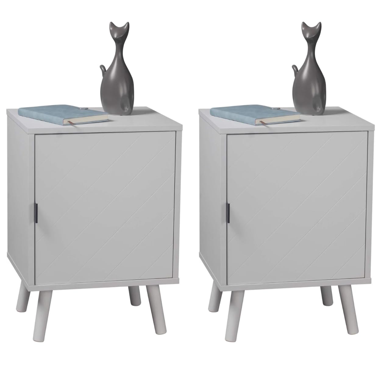 URBNLIVING Hanover Lined Wooden Bedside Table (White/White, Set of 2)
