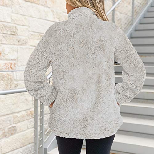 MIROL Women's Long Sleeve 1/4 Zipper Pullover Sherpa Fleece Winter Oversized Outwear Sweatshirt Coat with Pockets (M, Beige)