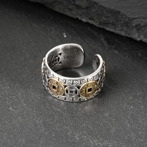 Feng Shui Coin Rings 925 Sterling Silver Lucky Wealth Money Ring Band for Men Women for Attracting Fortune Success3