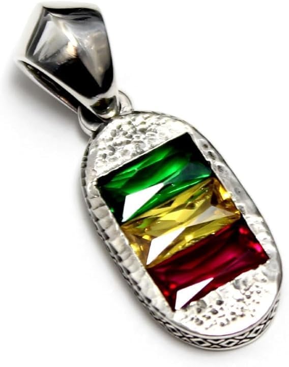 Generic COSUMOSU African Rasta Ethiopian flag colors 925 sterling silver Pendant for men