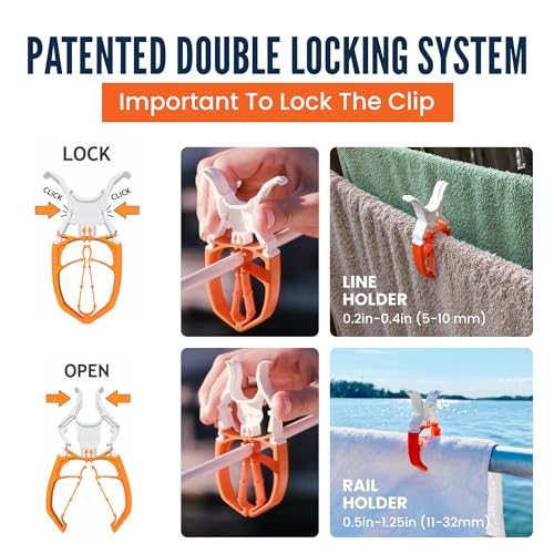 Pinces à linge anti-tempête verrouillables FIXCLIP orange pour accessoires de bateau - 4