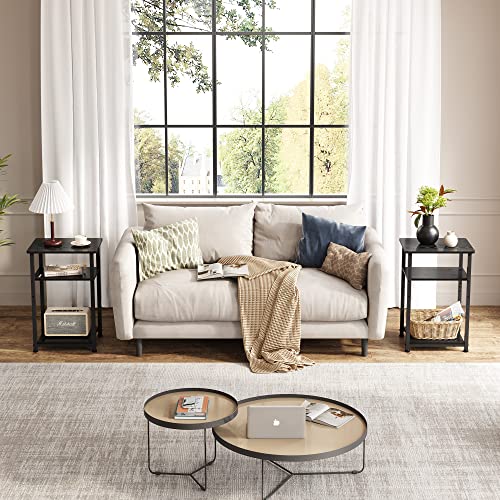 Wlive Side Table, Small End Table, Adjustable 3-Tier Bedside Table With Sturdy Metal Frame, Tall Nightstand For Bedroom, Living Room, Sofa Table For Small Space, Black #TOP5