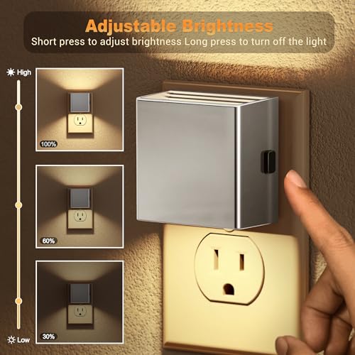 Image of JandCase Night Light,Automatic Night Lights Plug into Wall,Dusk to Dawn,2 Pack Soft White 3000K Brightness Adjustable Nightlight for Kids Bedroom Bathroom Hallway Kitchen