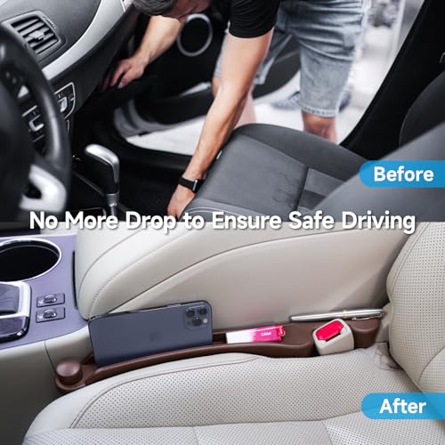 Image of Car Seat Gap Filler 2 Pack Soft Foam Multifunctional Seat Side Gap Filler with Organizer & Hook Function, 3in1 Gap Stopper Universal Fit Car SUV Truck Fill The Gap Between Seat & Console (Espr Brown)