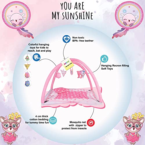 Image of Kwitchy Baby Bedding Set New Born Baby Bed | Mattress | Mosquito Net | Play Gym | Playmats | Floor Gym | Cotton | Infants | Gift Pack | Bed with Hanging Toys (0-6 Months) Pink