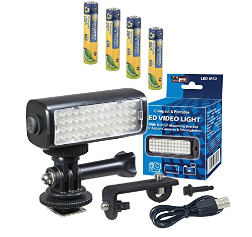 Coleman CVW16HD Camcorder Lighting LED-M52 Mini LED Light for Action Cameras, Camcorders and Phones - Plus a Free Pack of 4 AAA NiMH Rechargable Batteries - 1000mAh