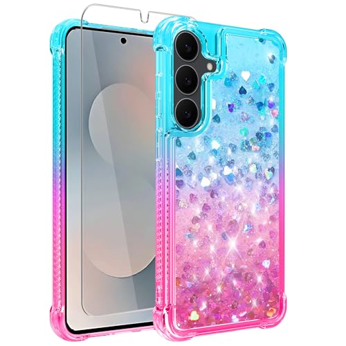 Coque Galaxy S25 FE transparente rose paillettes et verre trempé