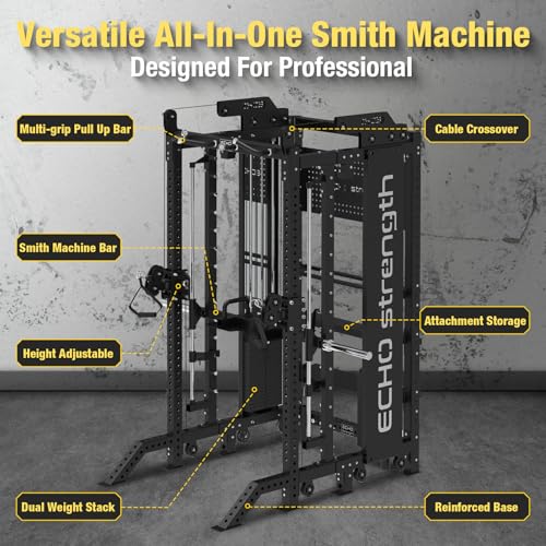 Image of Commercial Functional Trainer Cable Machine with Dual Weight Stacks, Power Cage Squat Rack, Dual Cable Crossover Machine with Pulley System