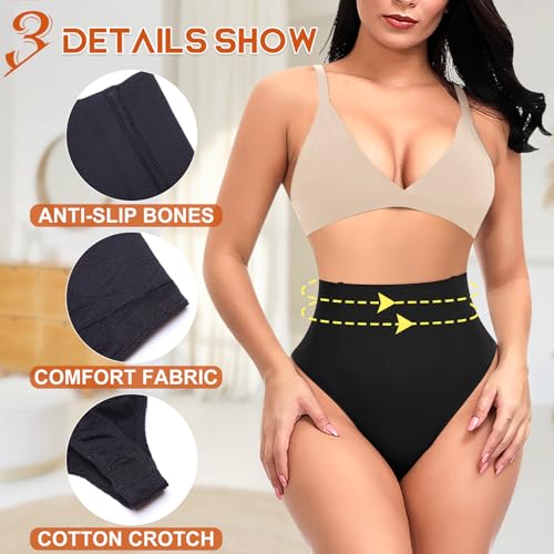 Tummy Control Thong Shapewear for Women High Waisted Panties Girdle Seamless Shaping Body Shaper Underwear （A# Black-5,M） - Thumbnail 4