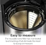 Hamilton Beach 14 Cup Programmable Coffee Maker with Easy Measure Reusable Filter, Removable 70 oz Water Reservoir, Touchscreen, Auto Shut-Off, Drip Coffee Machine, Black & Stainless Steel, 46220 | Easy Measure Light Up Reusable Filter | Removable 70