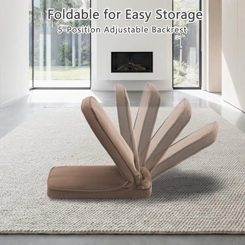 Image of Floor Chair with Adjustable Back Support, Foldable Padded Gaming Floor Seat for Adults & Kids, Multi-Position Meditation Chair with Corduroy Cover for Reading, Gaming & Watching TV (Brown)
