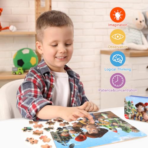 Rompecabezas de 100 piezas para niños de 4 a 8 años, juguetes educativos con caja de lata portátil, tema navideño miniatura 6