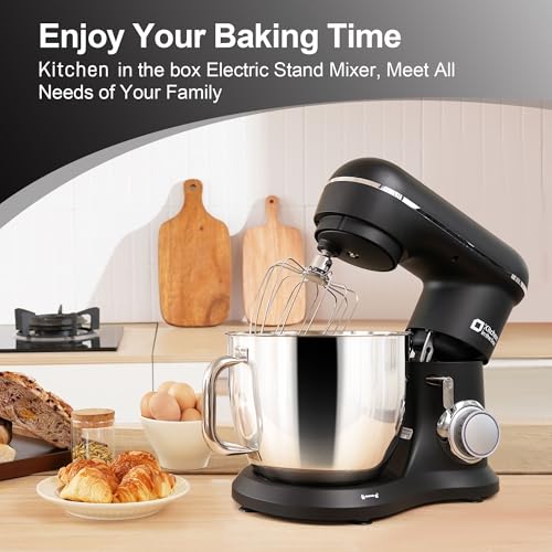 Image of Kitchen in the box 7QT 900W 10-Speed Stand Mixer, Tilt-Head Kitchen Electric Mixer with Dough Hook, Whisk & Flat Beater(Onyx Black)