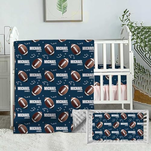 Personalized Baby Boy Crib Bedding Set, Custom Name Crib Comforter, Football Sports Nursery Bedding, 2 Piece Set
