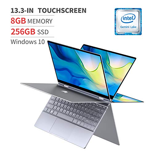 BMAX 13.3" 2 in 1 FHD Touchscreen Laptop Computer, Intel Quad-Core Celeron N4120, 8GB DDR4, 256GB M.2 SSD, 2 Type-C Ports, LED Backlit Keyboard, AC WiFi + BT 5.0, Windows 10, All-Metal Body