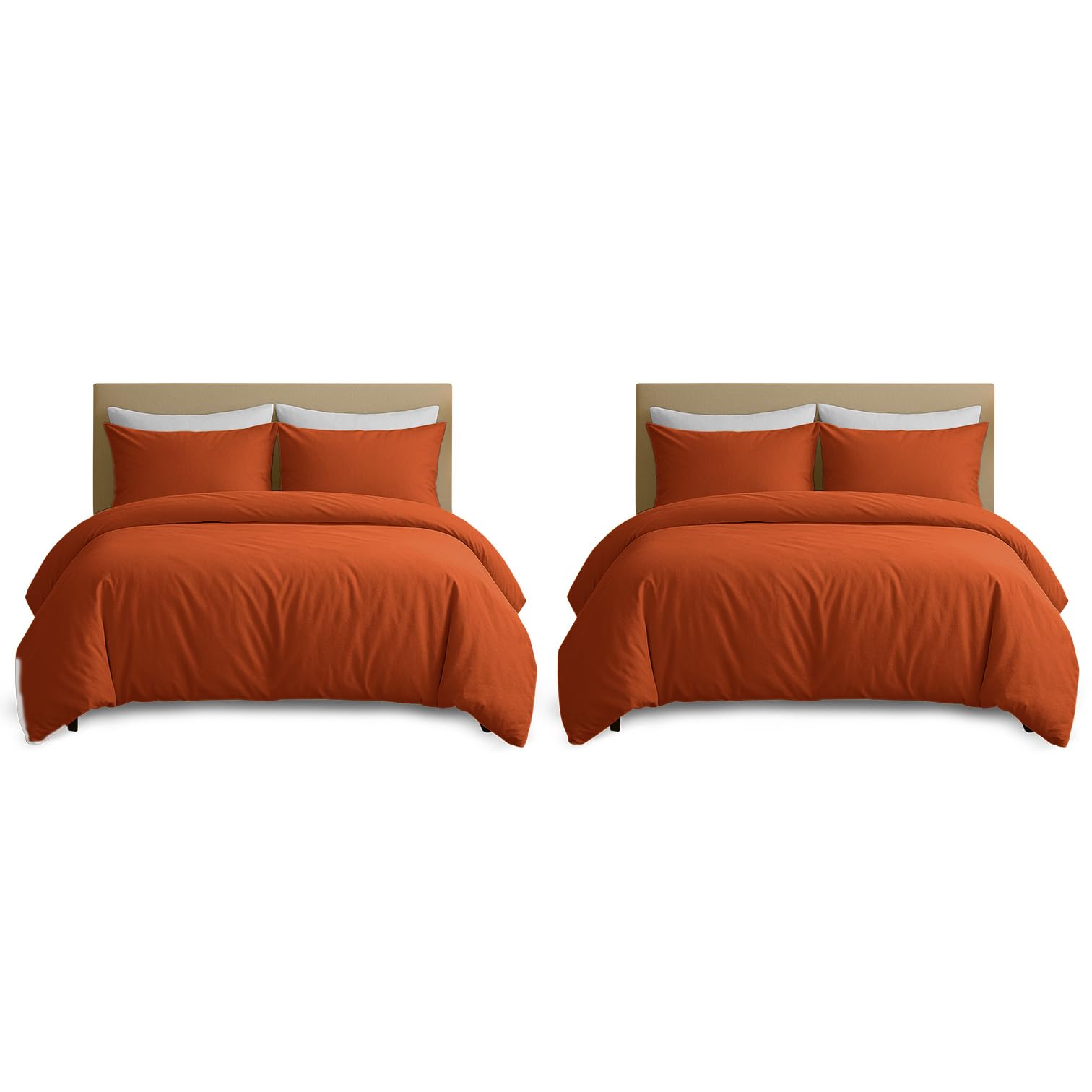Hafaa Rust Pack Of 2 King Size Duvet Cover Sets - Brushed Microfibre 2 Duvet Covers With 4 Pillowcases