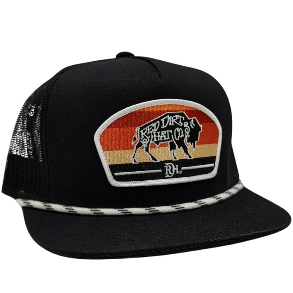 Red Dirt Hat Company5-Panel Adjustable Snapback Hat (Black/Black/White Rope - Buddy)