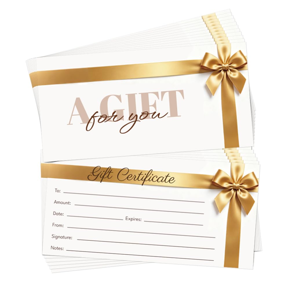 TNKBREEZE 40 Sets Gold Ribbon Gift Certificates with Envelopes 6.6x3.3in