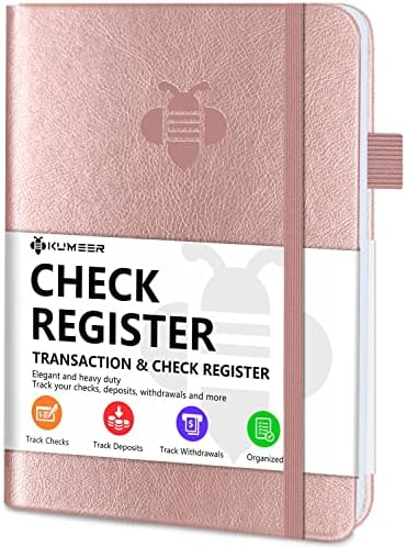 KUMEER Check Register – Elegant Check Registers for Personal Checkbook with Check & Transaction Registers, Hardcover Checkbook Log 5.2x7.6" (Rose Gold)