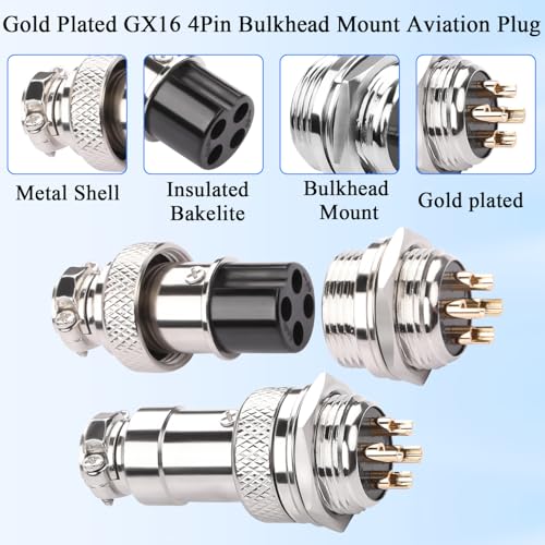 Conector Aviación GX16 4 Pines Oro 2 Piezas miniatura 4