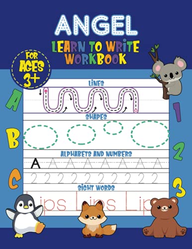 Angel Learn to Write Workbook - Lines, Shapes, Alphabets, Numbers, and Sight Words: Personalized Children Letter Tracing Workbook for Ages 3-5, ... with Colorful Pictures and Example Words image 2