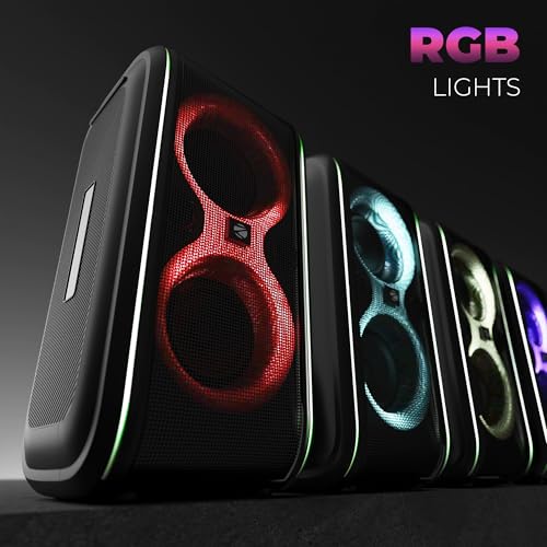 Image of Zebronics Portable Bluetooth Speaker, 60W, Upto 5 Hours Playback, Dual 16.51cm Drivers, Karaoke, TWS, BT v5.4, USB, mSD, AUX, RGB, Wireless Mic with Display, Mobile Holder (Party Fyre 90)