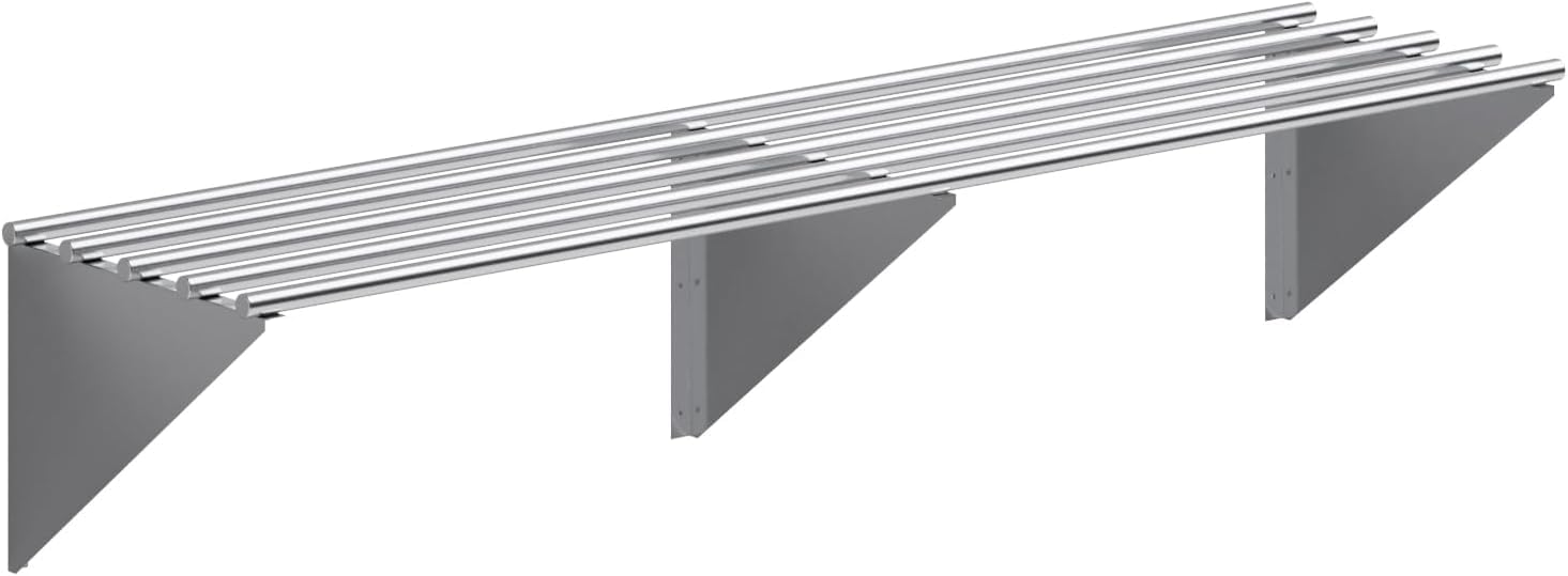 18" x 72" Commercial Stainless Steel Tubular Wall Shelf – Heavy Duty | NSF Certified Kitchen Storage Rack