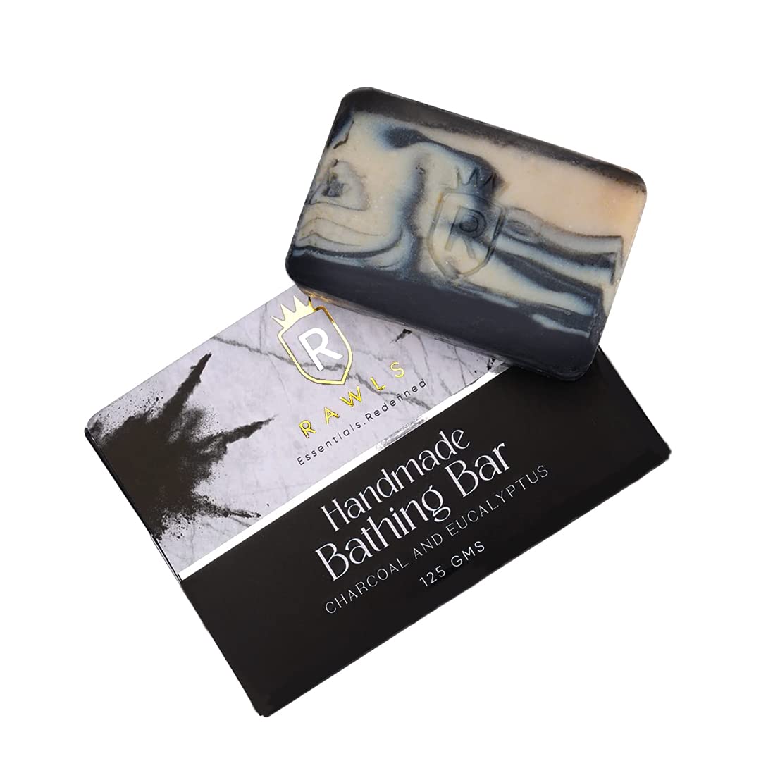 Rawls Charcoal Bath Soap for Men & Women, Deep Cleansing, Anti-Pollution, Removes Impurities/With Activated Charcoal, Eucalyptus Oil/Handmade Bathing Bar/No Paraben (Pack of 2 x125g)