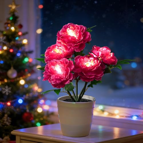 Image of Peony Artificial Flower Lamp, Decorative Night Light for Bedroom Bedroom Wedding Bar Coffee Shop Decor, Christmas Valentines Mothers Day Anniversary Birthday Gifts for Women Mom Grandma Wife Friend