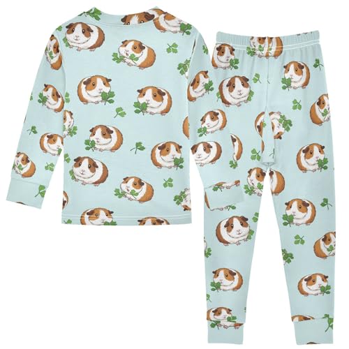 Pajama Sets Long Sleeve Guinea Pigs with Green Leaves Soft Comfy Sleepwear 2 Piece PJS 3-8T3