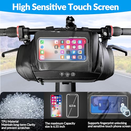 Image of WOTOW Bike Front Handlebar Bag - Large Reflective Bicycle Handlebar Basket Bags Waterproof Storage Pannier for Bike Touchable Transparent Phone Holder Pouch for Men Women Road MTB Outdoor Cycling 4.8L