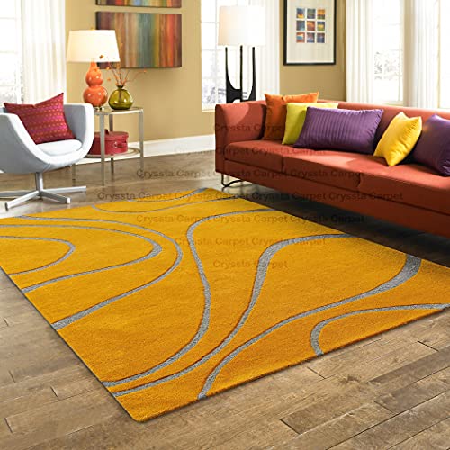Image of Ocean Wave Modern Carpet for Living Room Bedroom and Hall Size (12 x 15) Feet Color Gold