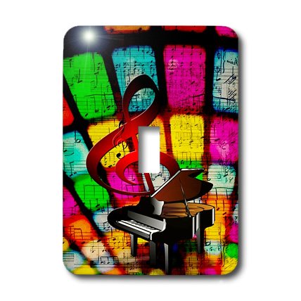 Interruptor de luz de piano y notas musicales coloridas placa de pared